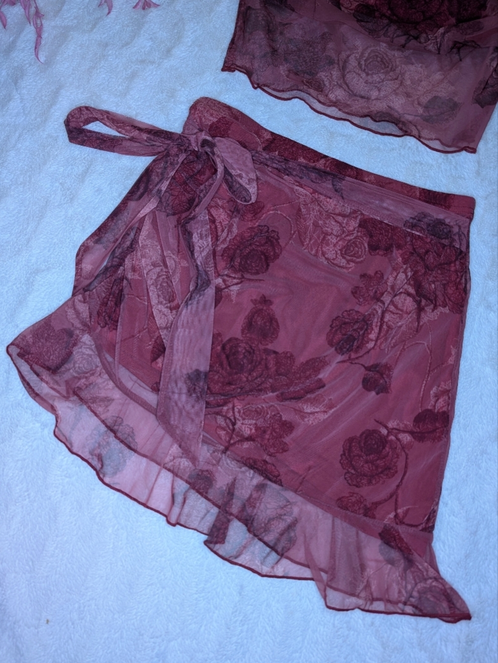 Cider Sheer Floral Two-Piece Set - Burgundy - Picture 3 of 8